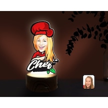 Kişiye Özel Kadın Chef Karikatürlü Dekoratif 3D Biblo Led Işıklı (481501254)