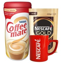 Nescafe Gold Cam Kavanoz  200 G + Nestle Coffee Mate 400 G+ Nescafe Bardak