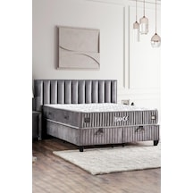 Hades Yatak Baza Ve Başlık Seti 150x200 Cm Çift Kişilik Paket Yaylı Lüks Yatak Koyu Gri Baza Başlık