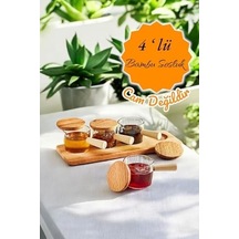 4 Adet Ahşap Saplı Standlı Mika Şeffaf Sunumluk Sosluk Reçellik Çerezlik