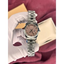 Pembe Kadranlı Datejust Kadın Kol Saati Gümüş