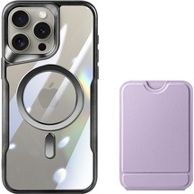 Muduan İphone Uyumlu 14 Pro Max Için Pu Kart Tutuculu Kılıf Kickstand Tpu+pc Manyetik Telefon Kapağı - Beyaz / Siyah Siyah - Mor Yok Havalandırma N8j4q0