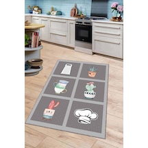 Gri Kaymaz Tabanlı Yıkanabilir Kaktüslü Mutfak Halısı Ar917n11