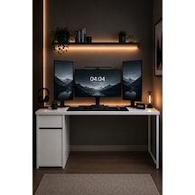 Beyaz Çekmeceli Kapaklı 160 Cm Çalışma Masası, Bilgisayar Masası, Ofis Masası, Metal Ayaklı, Raflı, Kesonlu