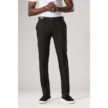 Ecer Slimfit Beli Yarım Lastikli Likralı Duble Paça Yazlık Kumaş Pantolon Siyah