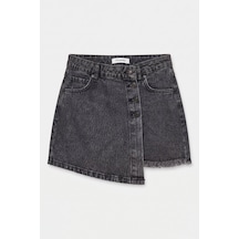 Itsbasic Kadın Gri Renk Önü Düğmeli Denim Şort Etek 1638 Gri