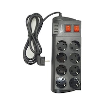 Şahnet FTR-08 8'li Siyah 2 Anahtarlı Akım Korumalı 3USB li Grup P