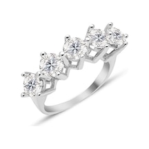 Beş Taş 5 Carat Beyaz Altın Kaplama Gümüş Bayan Yüzük Sevgiliye H