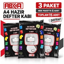Hazır A4 Şeffaf Defter Kabı 3 Paket, Toplam 15 Adet