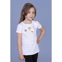 Toontoy Kids Toontoy Kız Çocuk Yıldız Nakışlı Tişört Beyaz