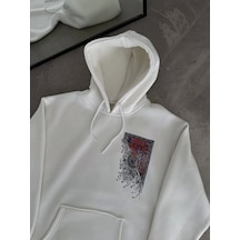 Modi Green Arka Baskılı Erkek Sokak Stili Beyaz Uzun Kol Kapüşonlu  Sweatshirtwe 2XL