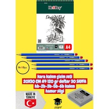Kara Kalem Çizim Seti 20x30 Cm A4 120 Gr Defter 30 Sayfa Hb-2b-3b-5b-6b Kalem Hamur Silgi Herboy Çok Renkli