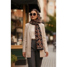 Vivid Floral Desen Pure Touch Koton Şal 75x185cm Siyah-Turuncu