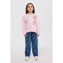 Panço Kız Çocuk Nakışlı Pembe Sweatshirt 2611gk08015