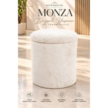 Monza Peluş Çok Amaçlı Dekoratif Puf Koltuk Dekoratif Puf Kapaklı Silindir Beyaz Beyaz