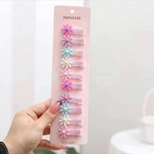 Samdoo Kız Çocukları İçin 10 Adet Renkli Bitki Desenli Saç Klipsi - Günlük Ve Özel Etkinlikler İçin Yumuşak Tutucu Resin Plastik Aksesuar