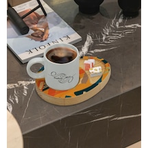 Kişiye Özel Modern Art Tasarımlı Doğal Ahşap Tabaklı Türk Kahvesi Fincanı Sunum Seti Model 7