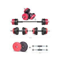 Spor 12 Kg Multifonksiyonel Kırmızı Siyah Halter Seti Ve Dambıl Seti