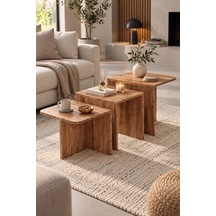 Sulorahome 3'lü Atlantik Çam Desenli Modern Orta Sehpa Seti