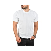 Deepsea Erkek Beyaz Dar Kesim Pamuklu Triko Tişört Slim Fit Nefes Alan Bisiklet Yaka Tişört 2504348 Beyaz