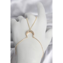 Pirinç Gold Renk Hilal Model Zirkon Taşlı Kadın Şahmeran Çok Renkli Çok Renkli