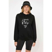 Metallica Black Baskılı Siyah Kadın Kapşonlu Sweashirt