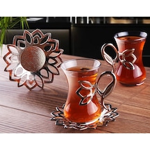 Demet 6 Kişilik Gümüş Renk Çay Seti: Metal Kulplu Ve Tabaklı Gümüş - Şeffaf
