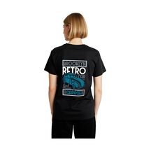 Paybuy Kadın Retro Otomobil Baskılı Kısa Kollu Tişört Brooklyn Garaj Tem Siyah