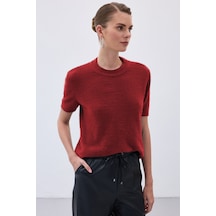 Sateen Sakallı Kısa Kol Triko - Bordo-136537