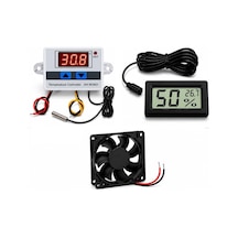 3'lü Kuluçka Seti, Dijital Termostat Xh-w3001, Higrometre Ve 80mm Fan İle