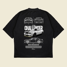 Tarzsokak Dodge Challenger Baskılı Oversize Unisex Pamuklu Nefes Alan Kalın Kumaşlı Siyah