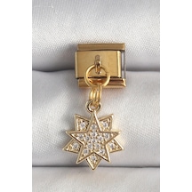 316l Çelik Gold Renk Sallantı Zirkon Taşlı Yıldız Model Nomination Charm 5886 Çok Renkli