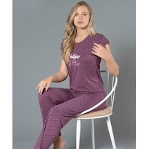 Kısa Kol Yazlık Pijama Takımı Puan Desenli Viskon Alperi 780-47 Mor