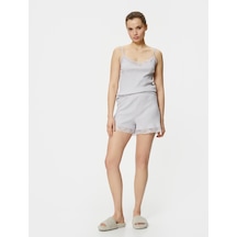 Koton Pijama Altı Şort Dantelli Fitilli Normal Lastikli Bel Lila 4slk80014mk 4SLK80014MK358 Lila