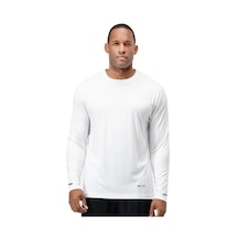 Erkek Nem Emici Hızlı Kuruma Atletik Teknik Performans Spor T-shirt Uzun Kol Beyaz