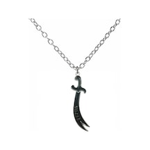 Hz. Ali Yazılı Zülfikar Figürlü Siyah Detaylı Unisex Kolye 60 Cm Zincirli, Manevi Takı Çok renkli