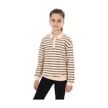 Toontoy Kız Çocuk Çizgili Sweatshirt Bej