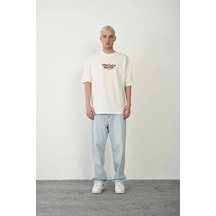 Wear Vexel Erkek Baskılı T-shirt Kısa Kol Bisiklet Yaka Rahat Kalıp Tişört - Beyaz Çok Renkli