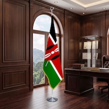 Kenya Direkli - Altın Saçaklı Saten Makam Bayrağı Seti Krom Direk Diğer