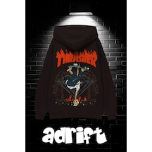 Startmore Unisex Oversize Kapüşonlu Kanguru Cepli Thrasher Baskılı Sweatshirt Hoodie Beyaz Siyah