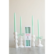 Yeşil Neon Sedefli - Metalik Renk Konik Şamdan Mum - 4'lü Set Yeşil