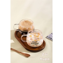 Porsima 2089-1 2li Borosilikat Isıya Ateşe Dayanıklı Cam Kulplu Çay Bardağı Kahve Bardak Kupa Pembe 400 Ml Şeffaf