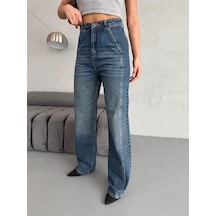 Yan Dikiş Detaylı Wide-leg Tint Jean Mavi