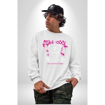 Serin Ve Mutlu Kal Unisex Beyaz Sweatshirt Beyaz