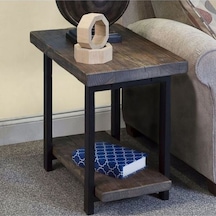 Julie Model Masif Panel Ahşap 2 Raflı Yan Sehpa Siyah