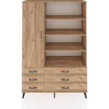 Hyperion Dolap 8 Raflı 6 Çekmeceli Tek Kapaklı 132x44x195 Çam-çam/çam Atlas Çam/atlas Çam