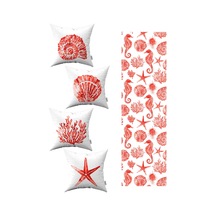 Kırmızı Beyaz Marin Desenli 4'lü Kırlent Kılıfı 1 Runner Seti 4kmbs298 Rs Kırmızı