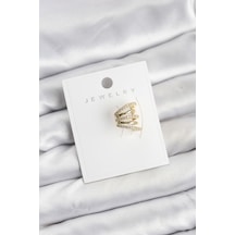 Tua Moda Gold Renk Pirinç Zirkon Taşlı Kıkırdak Earcuff Küpe Çok Renkli