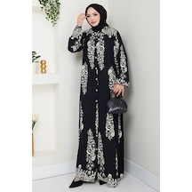 Pela Dokuma Viskon Elbise 1548 - Siyah Siyah