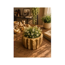 Dekoratif Gold Saksı 13x7 Cm Polyester Taş Görünümlü Kaktüs Sukulent Çiçek Saksısı Altın